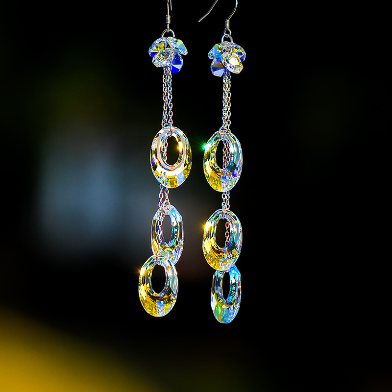 子夜水晶流苏耳环超仙日韩气质