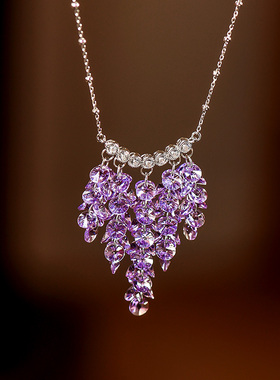 忆奴娇水晶项链流苏多层锁骨链