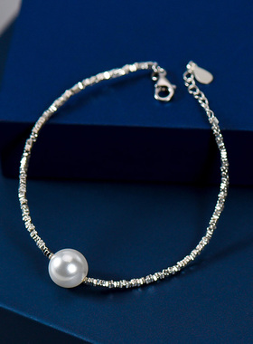 忆奴娇银手链多色贝珠手串