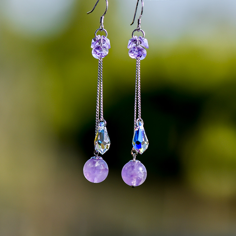 鸢尾s925天然紫水晶百搭风银饰品