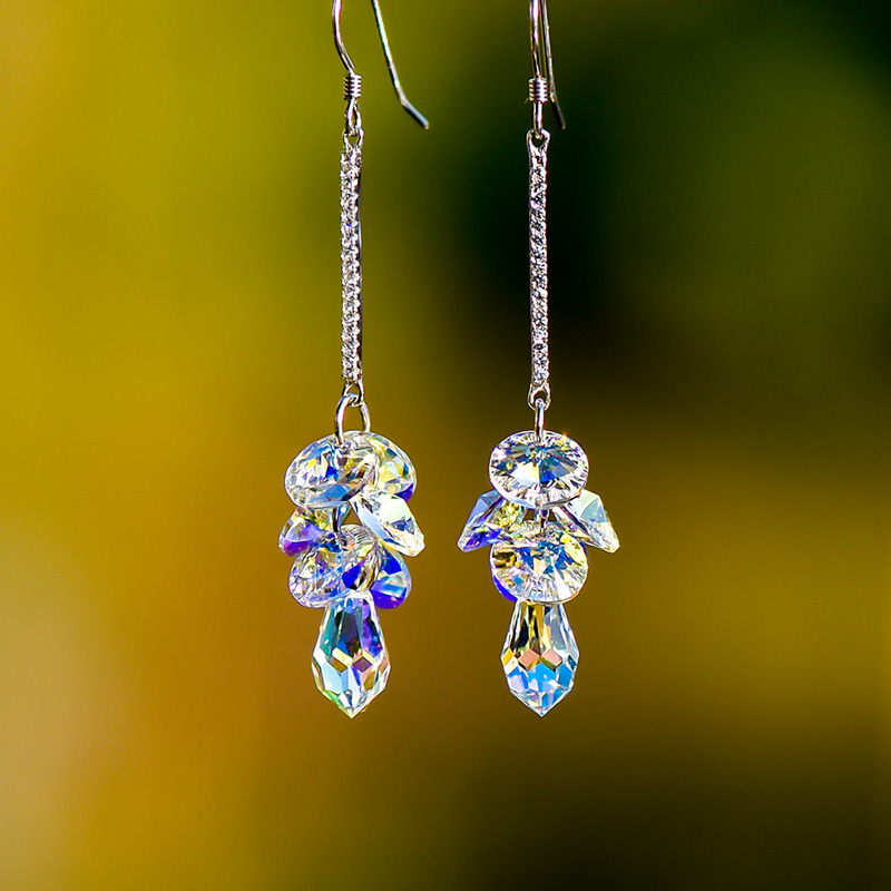 纯银饰品长款水滴日韩风耳坠