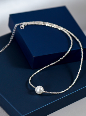 忆奴娇纯银项链贝珠锁骨链