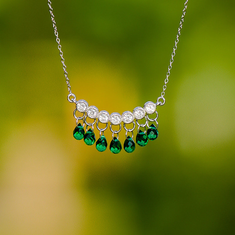 初夏即事原创S925银多层水晶流苏项链水滴锁骨链女短款小礼服配饰