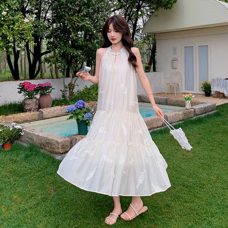 现货！夏装白色度假风无袖刺绣连衣裙159-0925P125K178,女装连衣裙,浙宝159