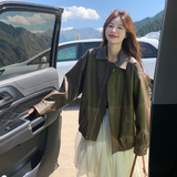 现货！韩版宽松休闲棕色皮衣外套159-510P145K218，女装皮衣，浙宝159