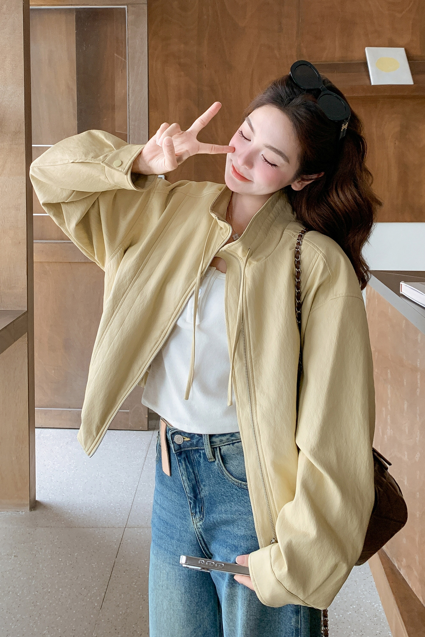 新款！2026春黄色宽松休闲PU皮衣外套上衣159-2611P165K268,女装短外套,浙宝159