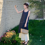 档口现货复古民族风撞色拼接无袖牛仔连衣裙159-774P135K198，女装连衣裙，浙宝159