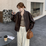 新款！红咖色短款韩系PU休闲皮衣159-531P145K218，女装皮衣，浙宝159