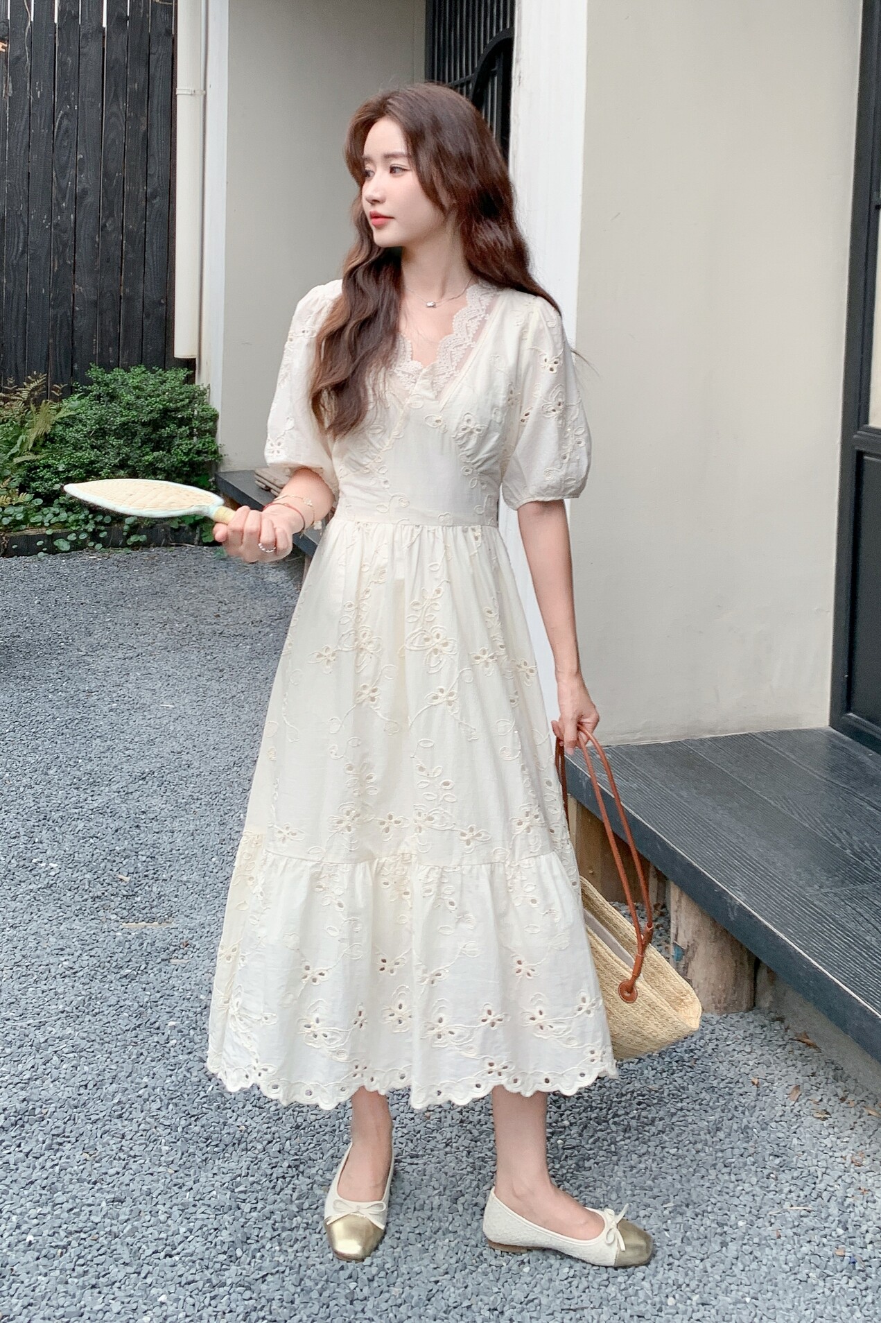 现货！气质修身米白色棉布刺绣蕾丝连衣裙159-787P145K208,女装连衣裙,浙宝159