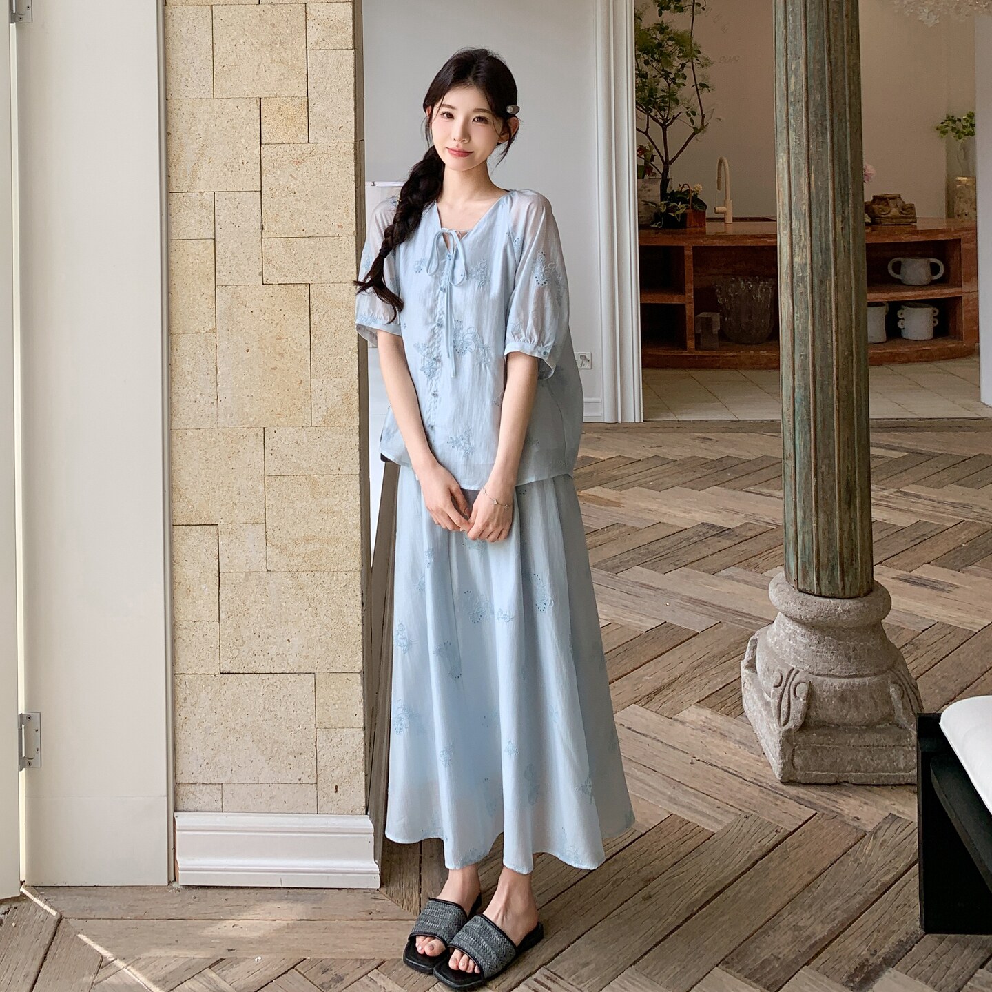 现货新款新中式风刺绣天丝两件套装159-788P165K248,女装套装/套裙,浙宝159