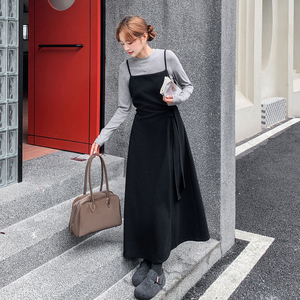 新款！黑色毛呢连衣裙+灰色针织衫两件套装159-540P165K248，女装套装/套裙，浙宝159