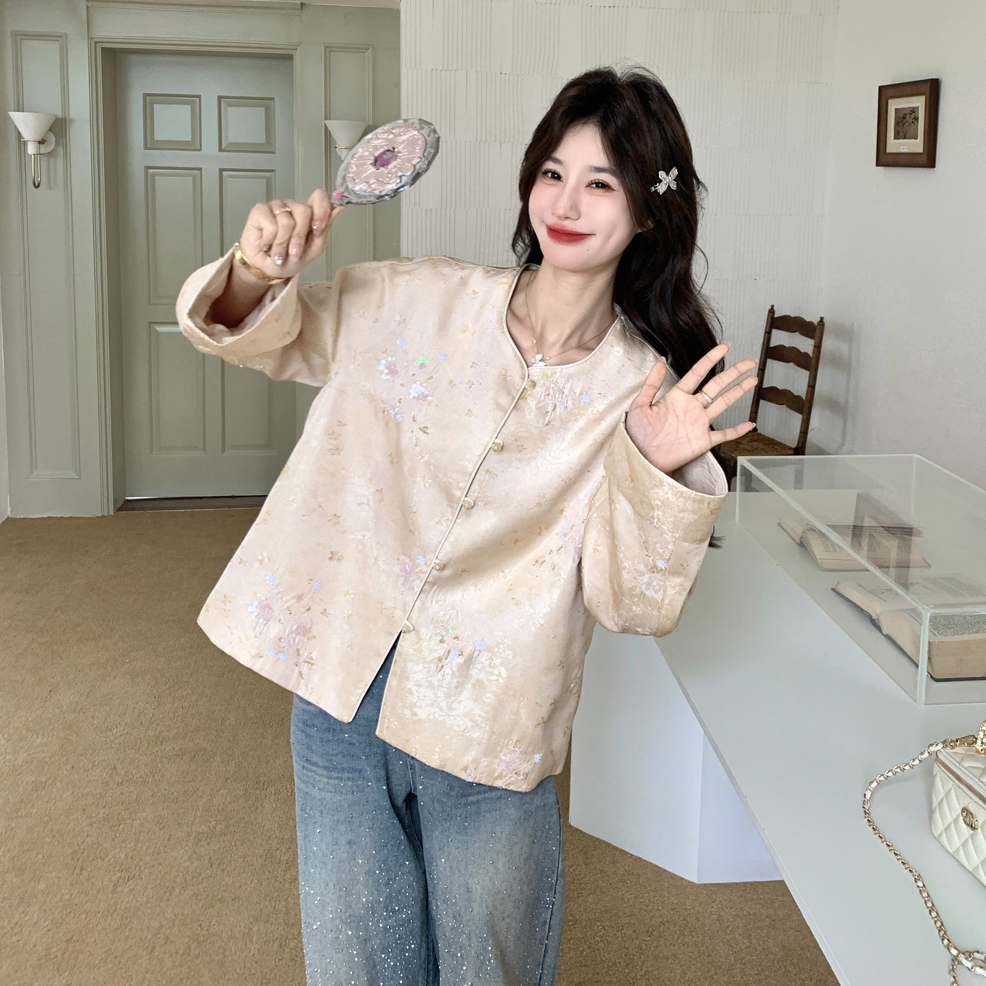 新款！钉珠刺绣工艺高品质新中式风外套159-2609P205K358,女装短外套,浙宝159