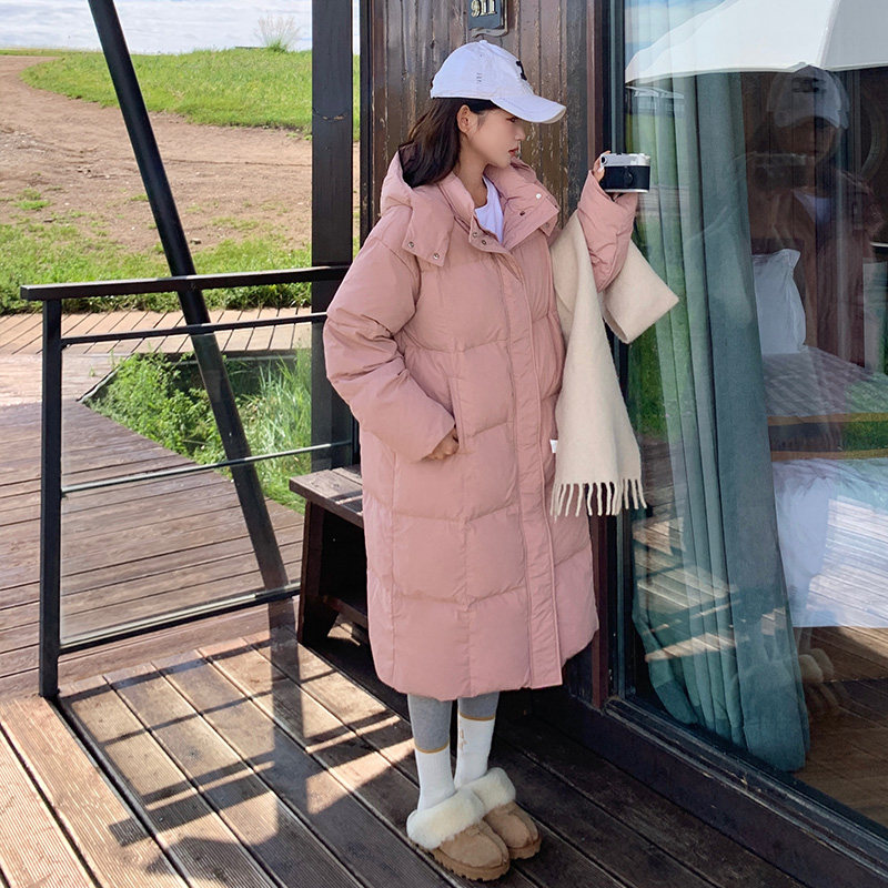 韩系甜美粉色羽绒服女冬季2024新款中长款过膝超好看加厚90白鸭绒,女装羽绒服,浙宝159