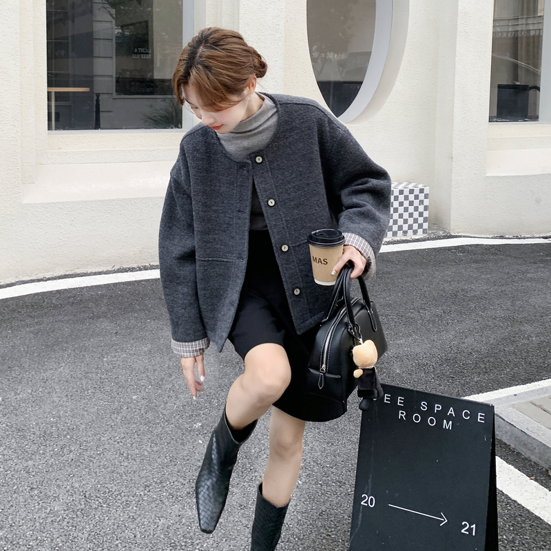 新款！灰色秋装毛呢外套女短款159-541P155K228，女装短外套，浙宝159