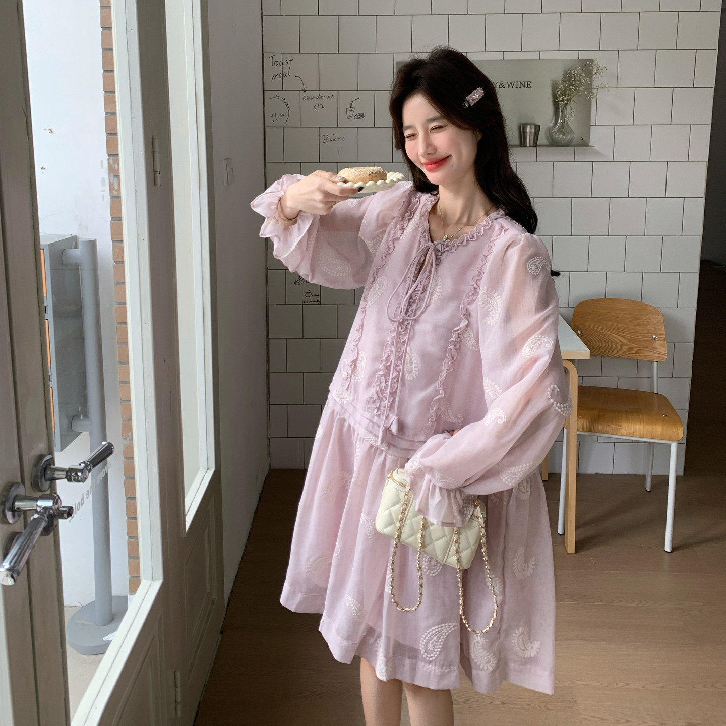 新款！度假风中长款泡泡袖法式连衣裙159-2608P145K238,女装连衣裙,浙宝159