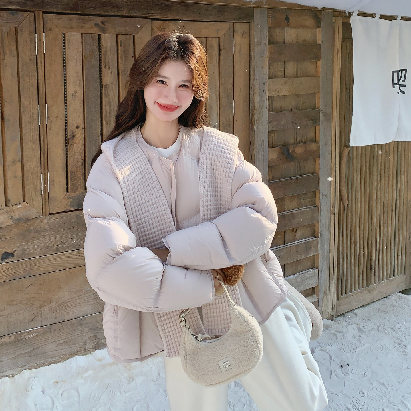 新款！粉色羽绒服泡芙配针织帽90白鸭绒159-557P315K468，女装羽绒服，浙宝159