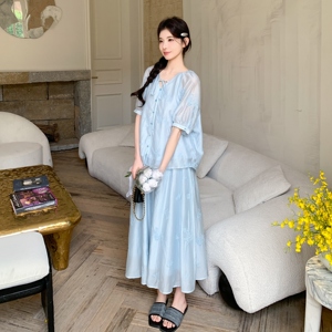 档口现货 新中式风刺绣天丝两件套装159-788P165K248，女装套装/套裙，浙宝159