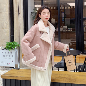 26号出货！  麂皮绒机车服皮毛一体羊羔毛外套女159-8961P195K278图片