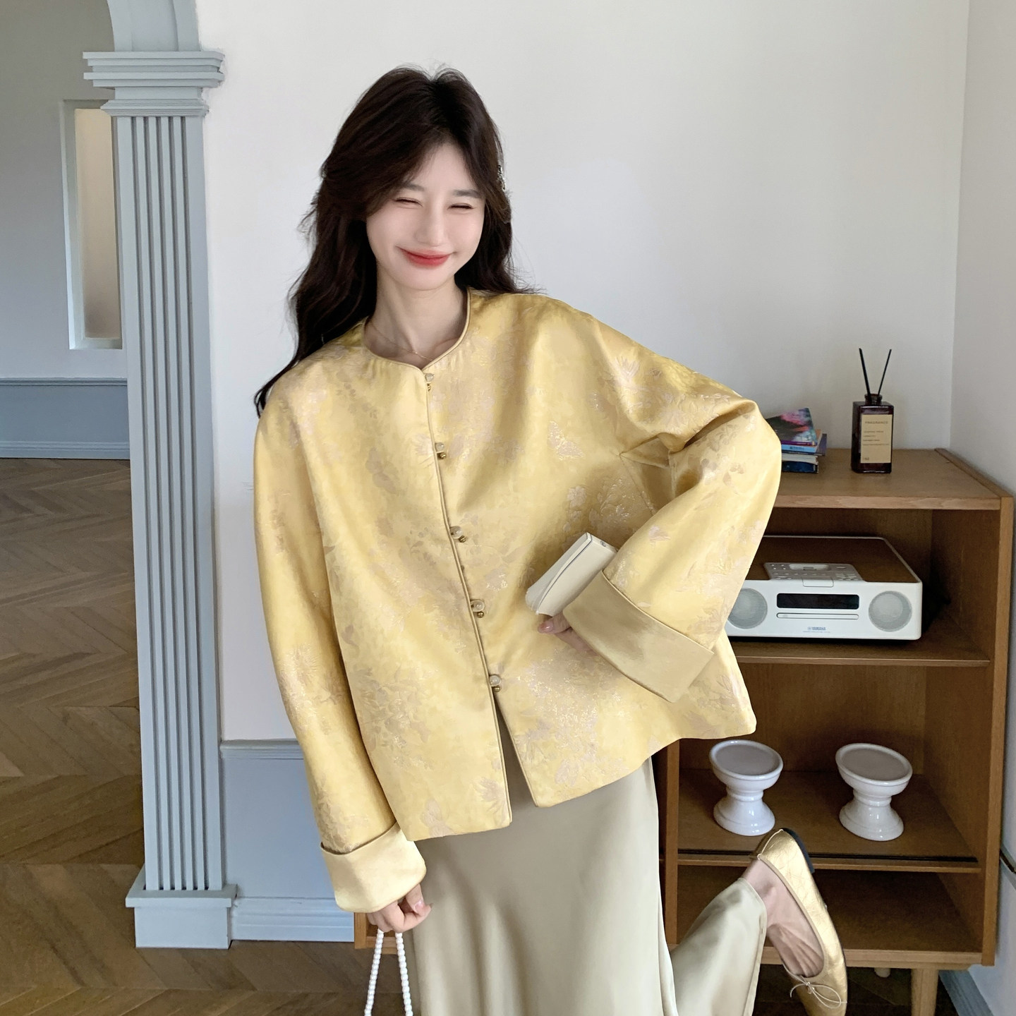 新款！现货提花黄色风新中式外套159-2610P155K248,女装短外套,浙宝159