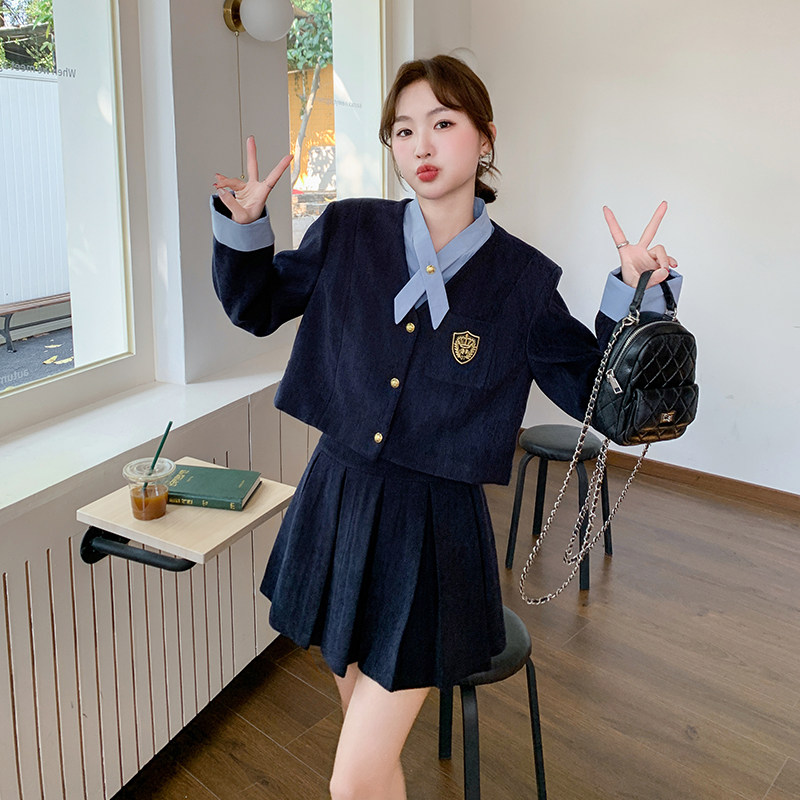 时尚套装jk学院风秋冬海军领小香风ol短款显瘦短裙气质长袖洋气,女装套装/套裙,浙宝159