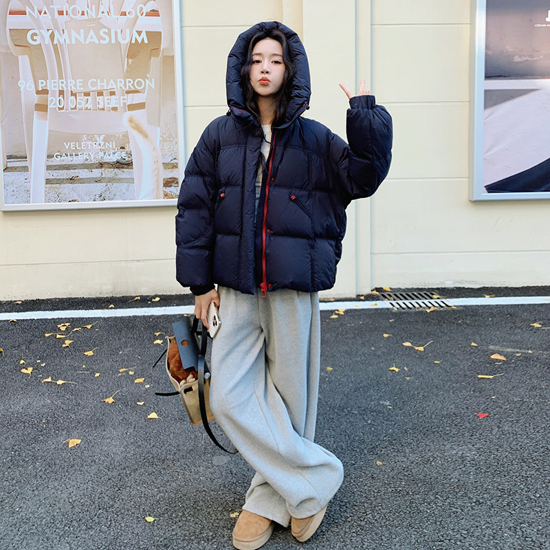 现货藏青色加厚韩版宽松90白鸭绒羽绒服外套159-732P295K438,女装羽绒服,浙宝159