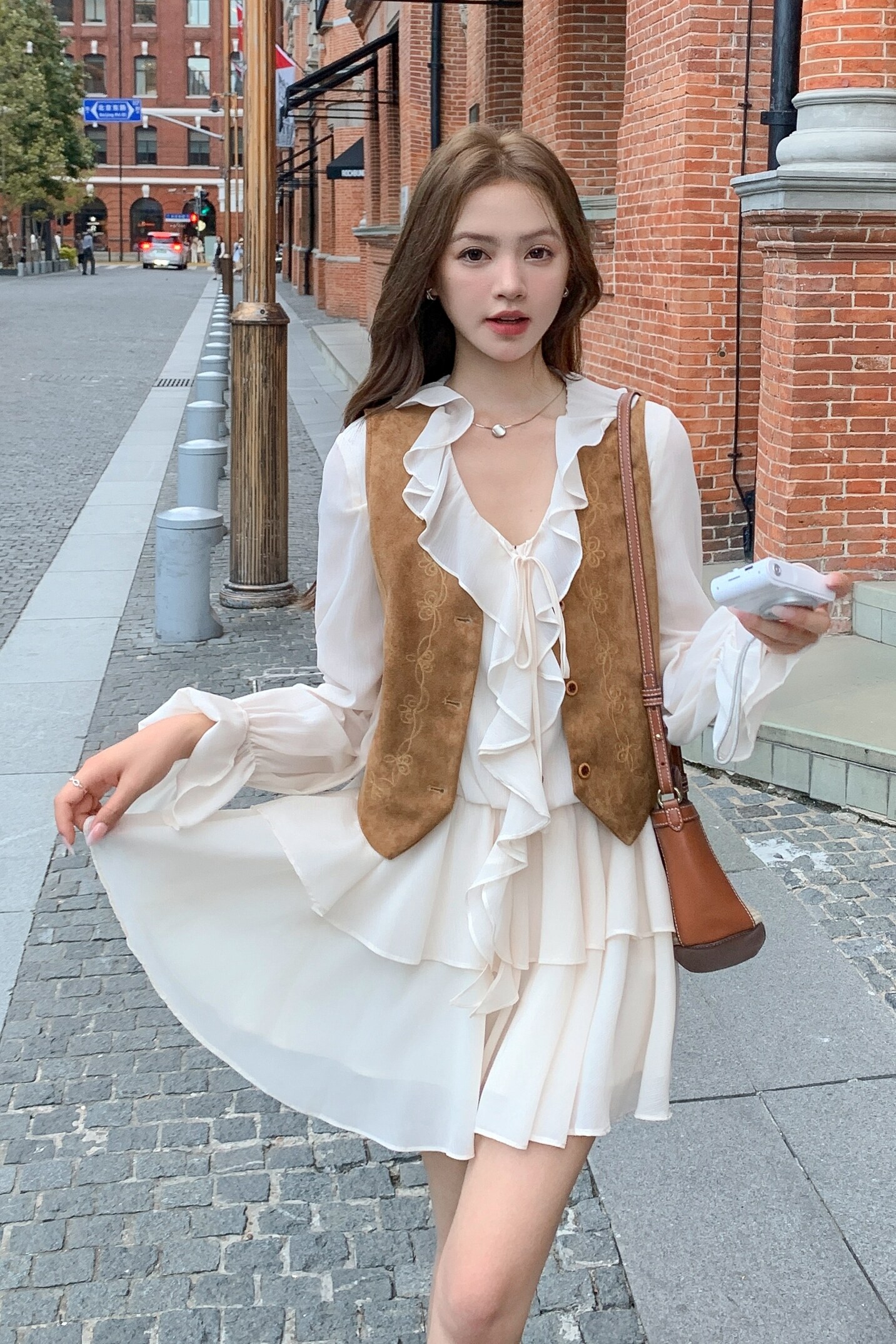 新款法式木耳边连衣裙套装女两件套159-516P155K228,女装套装/套裙,浙宝159