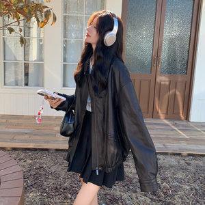 新款现货！深咖色pu皮衣外套女159-528P165K248，女装短外套，浙宝159