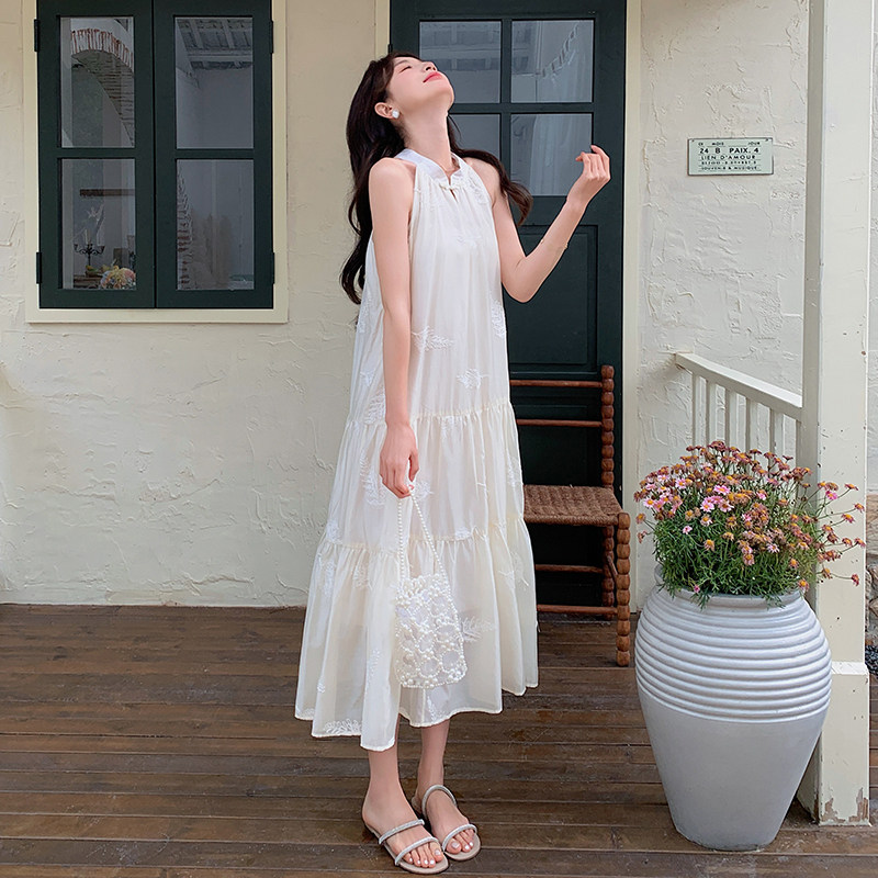 现货！夏装白色度假风无袖刺绣连衣裙159-0925P125K178，女装连衣裙，浙宝159