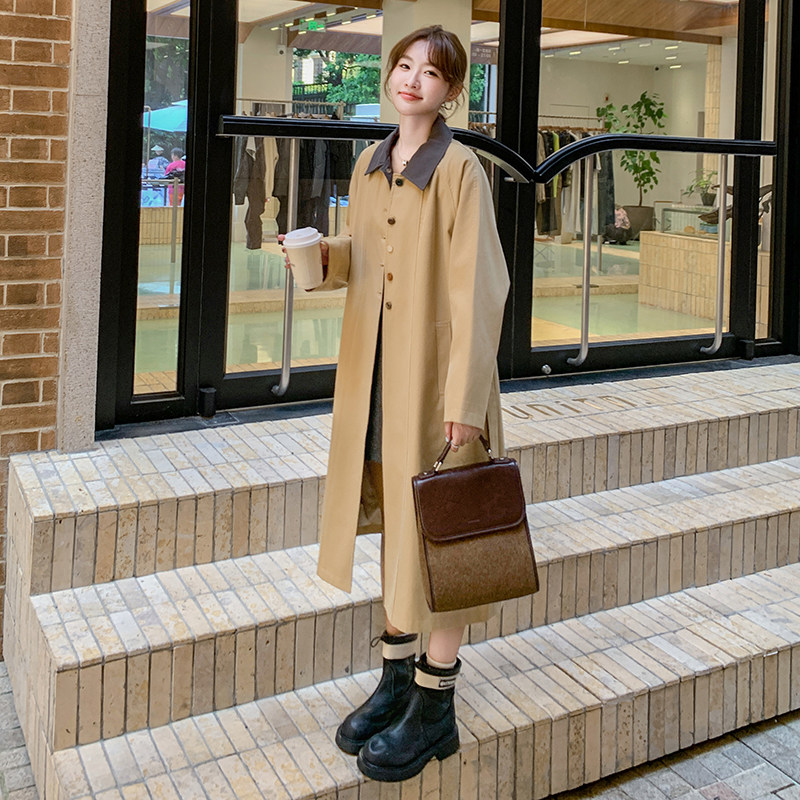 现货！韩版宽松休闲外套卡其色风衣女159-0968P165K248,女装风衣,浙宝159