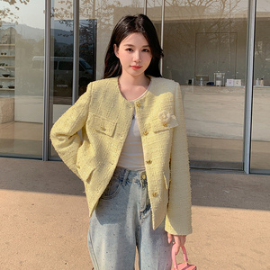 现货！ 富家千金风亮片黄色小香外套女短款159-746P145K208，女装短外套，浙宝159