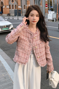 法式名媛粉色小香风外套女2023春季新款小个子设计高级感百搭上衣图片
