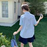 学院风条纹衬衫套装裙女2025夏季新款高腰显瘦百褶半身裙两件套，商品下架区，浙宝159