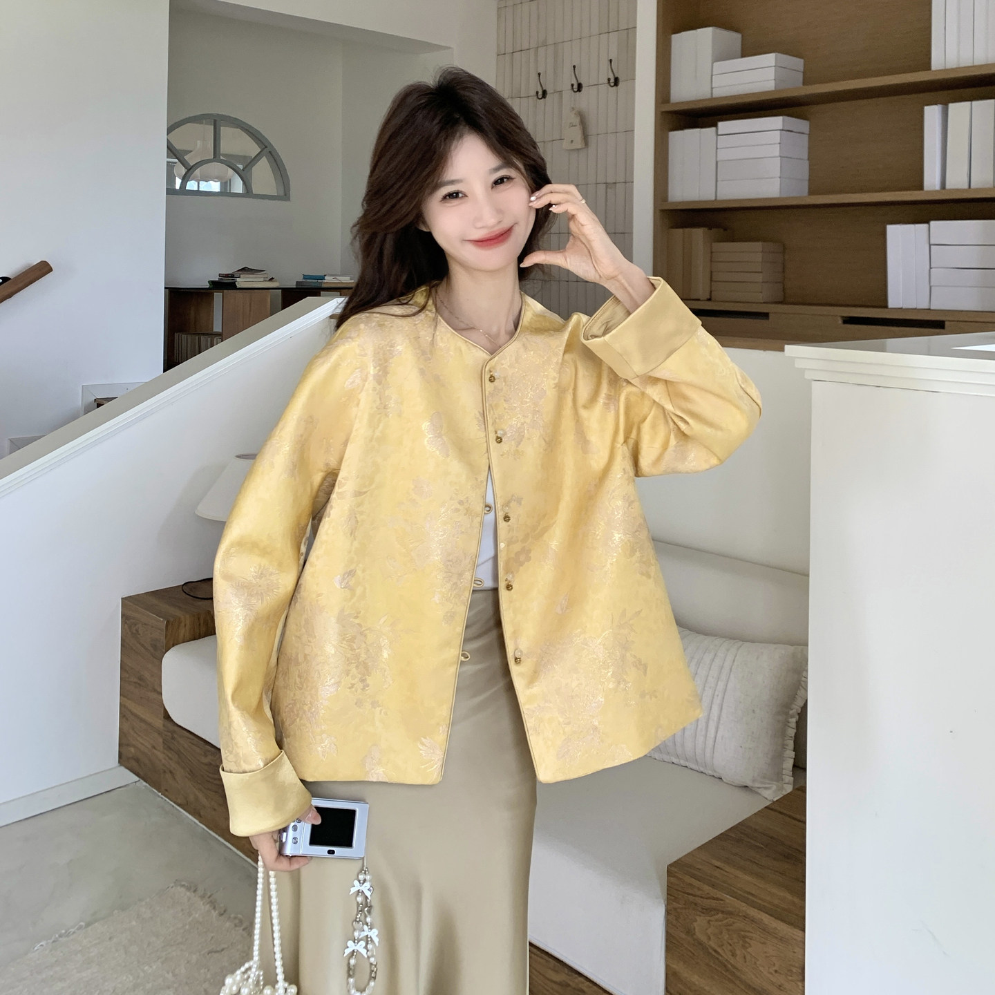 新款！现货提花黄色风新中式外套159-2610P155K248，女装短外套，浙宝159