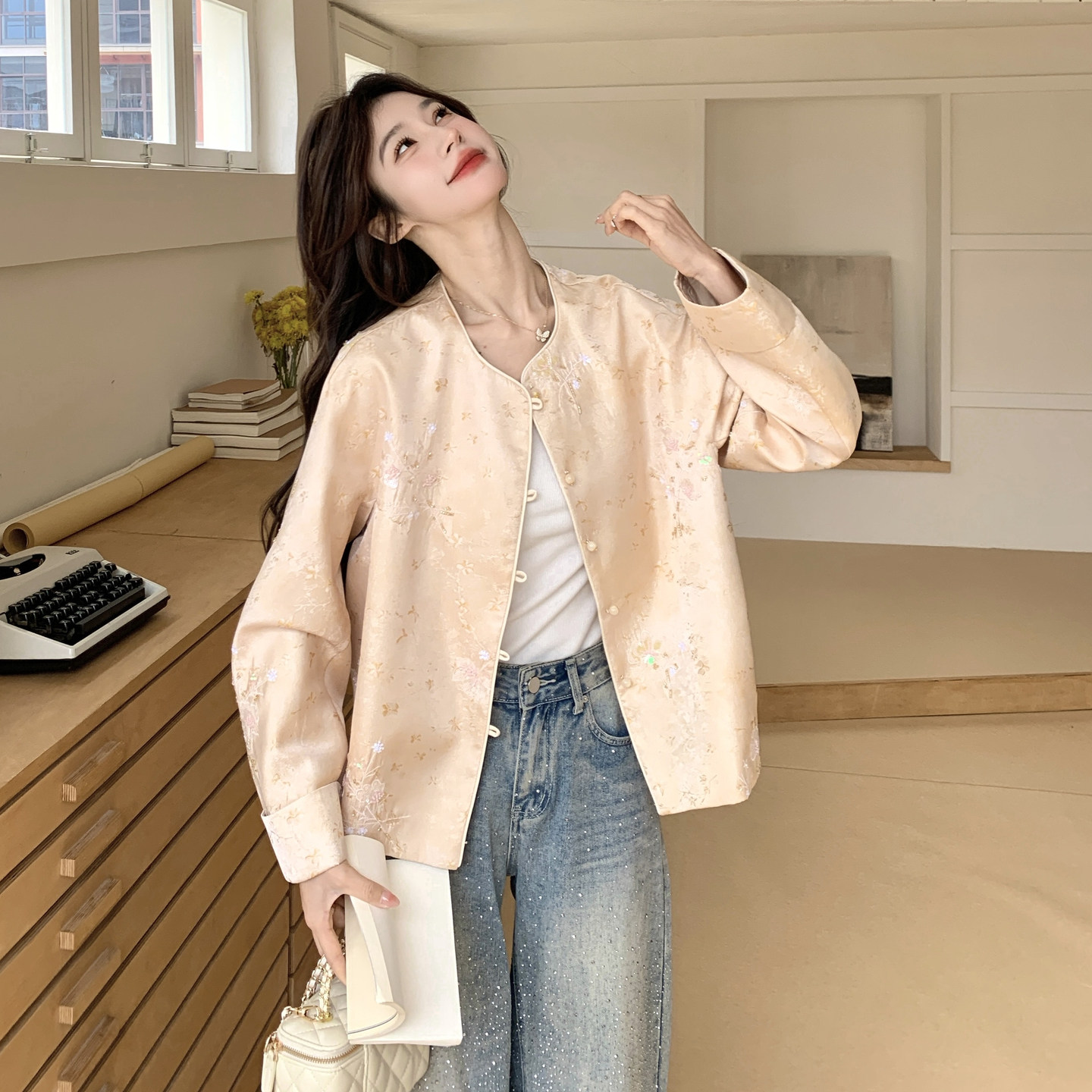 新款！钉珠刺绣工艺高品质新中式风外套159-2609P205K358，女装短外套，浙宝159