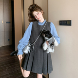 现货！高品质蓝色衬衫+毛呢裙两件套装159-736P165K248，女装套装/套裙，浙宝159