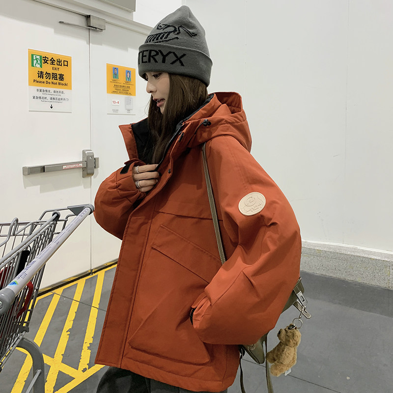 橘红色工装派克服女冬季羽绒棉服高级感小个子流行冲锋衣式棉衣,女装羽绒服,浙宝159