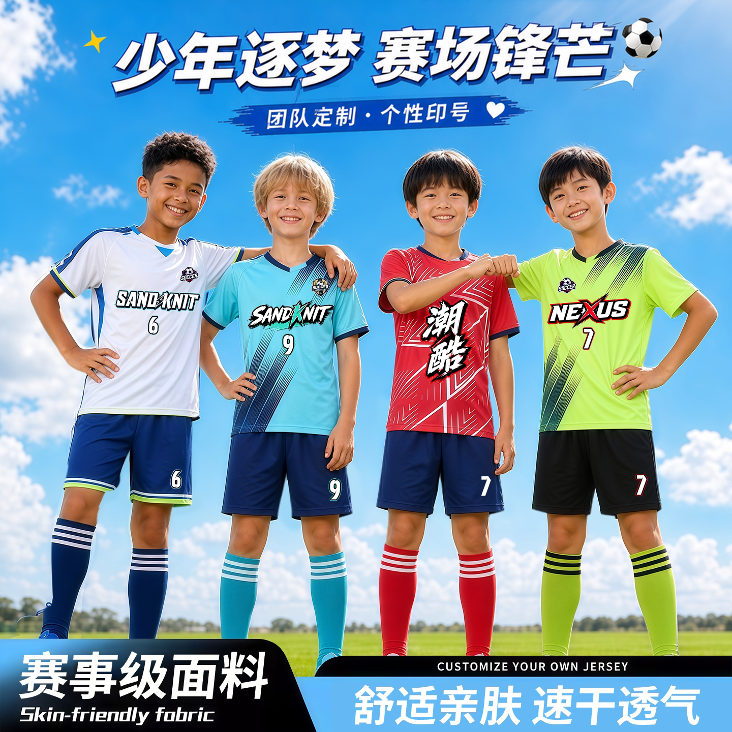 短袖足球服定制套装青少年比赛服
