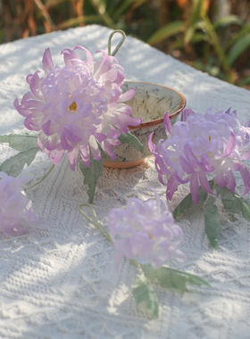 玉蕊|黑喵喵原创紫色菊花真丝烫花发饰造花古风汉服头饰配饰