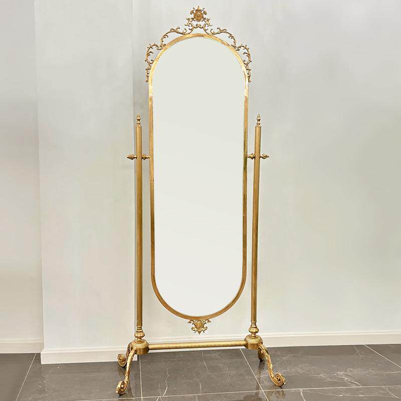 法式全铜复古穿衣镜全身镜试衣镜可移动欧式落地镜服装店大镜子