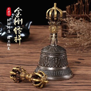 尼泊尔手工金刚五股铃佛前西藏密宗铃铛金刚杵摆件声音洪亮青铜