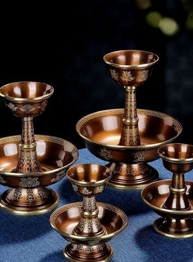 纯铜护法杯印度描金八吉祥供酒杯佛前摆件家用贡杯供佛水杯