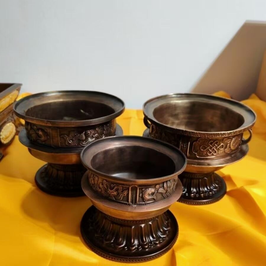 纯手工精品红铜藏式老铜锅红铜藏八宝图文古玩藏族15cm20cm中式