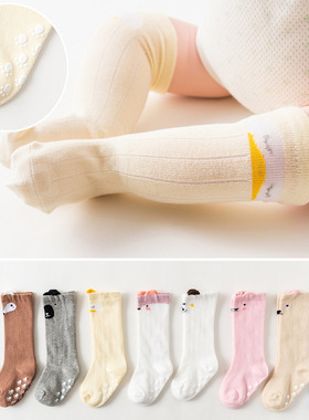 B69儿春秋卡通点胶宝宝袜棉质新生儿中长筒过膝袜0939婴儿防滑袜
