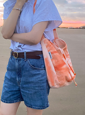 MOREGOOL 23/SS 橘色落日大容量水桶帆布包 单肩斜挎可调节