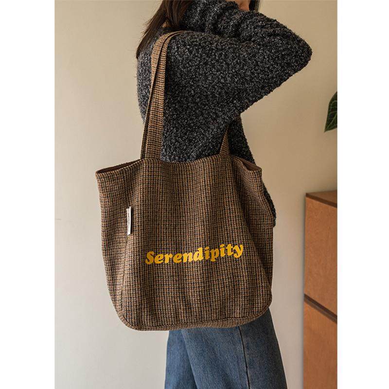 MOREGOOL 24/FW原创 复古细格子羊毛呢印花托特包 日常通勤大容量,箱包皮具/热销女包/男包,托特包,淘宝优惠券,粉丝福利购,淘宝优惠卷