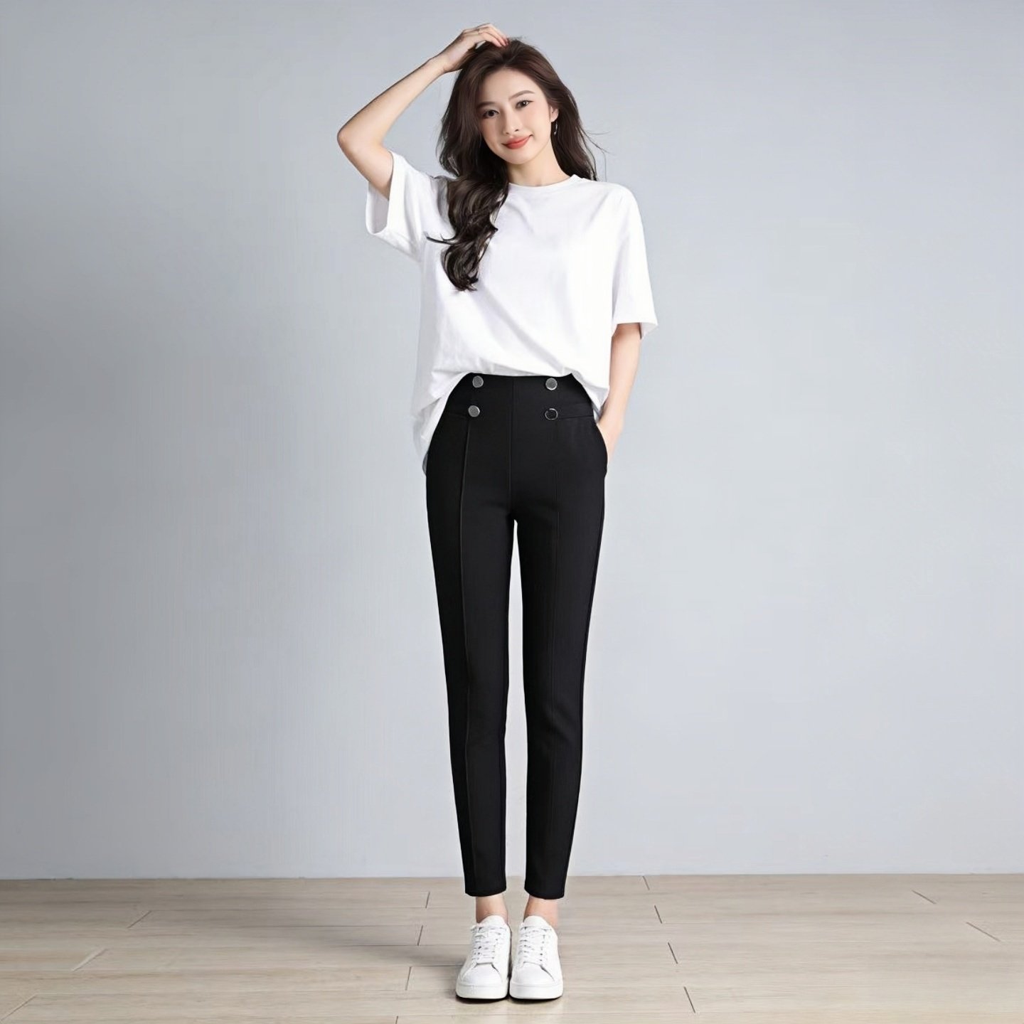 2026春夏秋 高腰休闲裤女弹力紧身裤 修身纯色百搭小脚裤铅笔裤