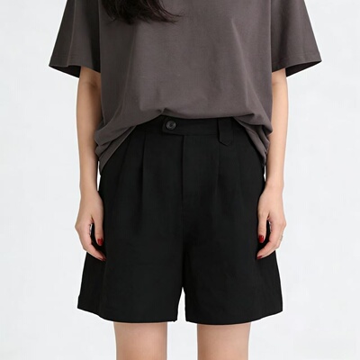 夏季高腰垂感显瘦阔腿西装短裤