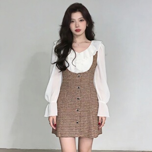 2026春夏复古格纹背带连衣裙女 小个子甜妹风镂空显瘦减龄背心裙