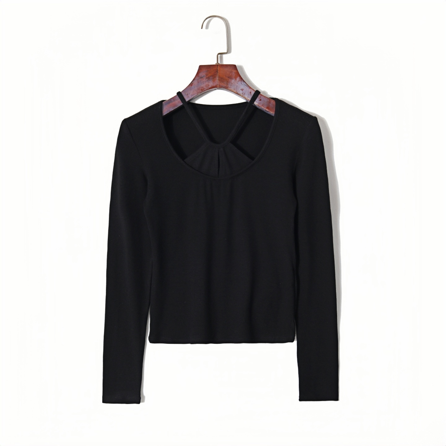 春秋季黑色修身打底T恤女百搭款