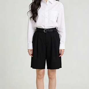 黑色高腰西装 通勤百搭五分裤 短裤 垂坠感A字阔腿裤 女 2026夏季